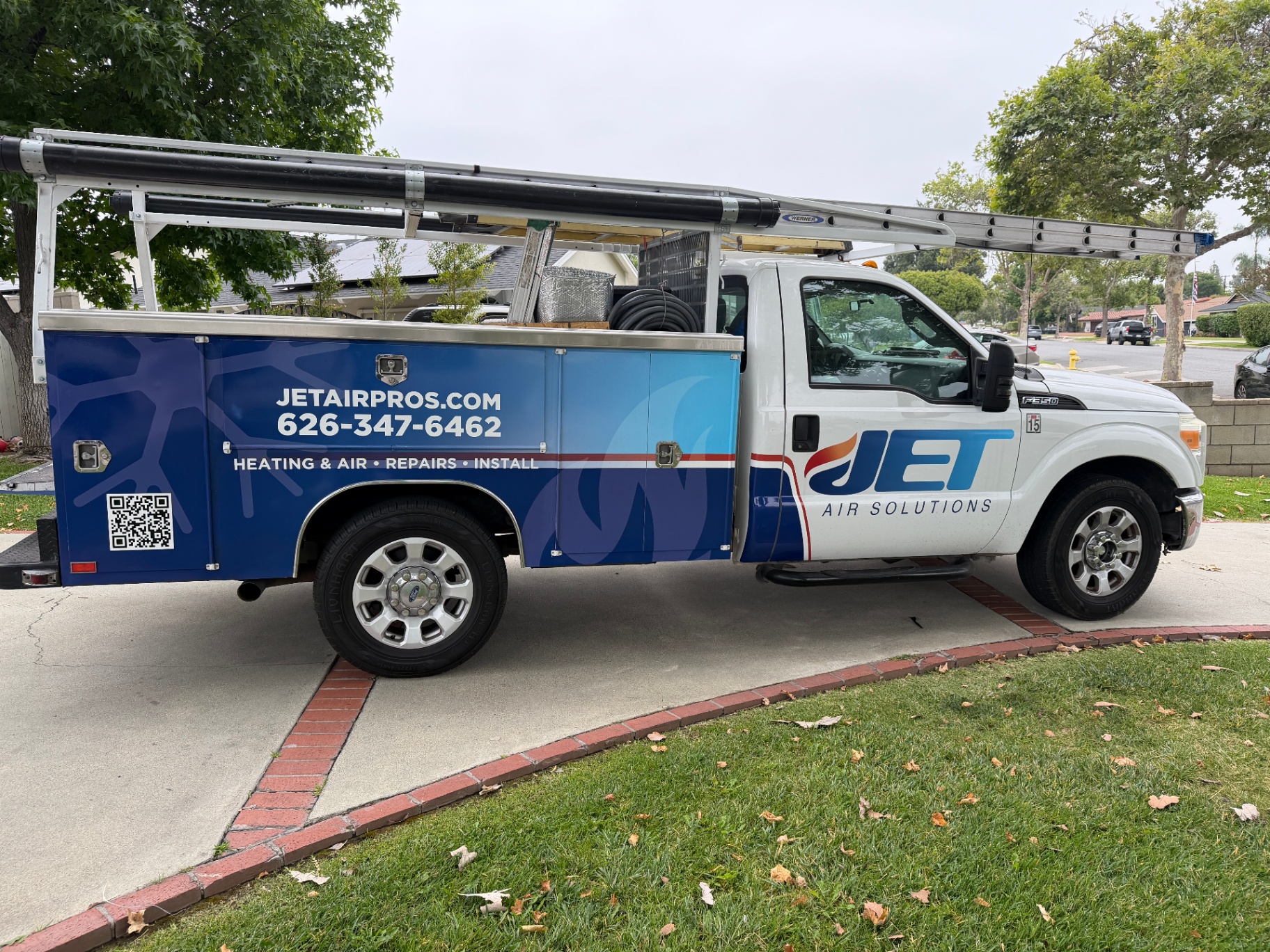 Jet Air Solutions branded HVAC service truck parked in the San Gabriel Valley, ready for residential air conditioning repair and installation calls